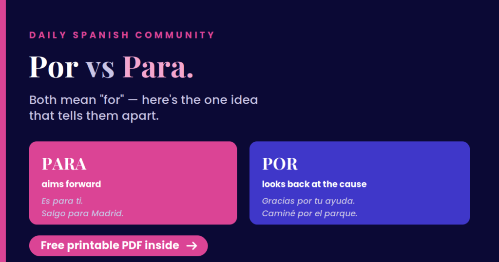 Por vs para in Spanish explained simply — Daily Spanish Community